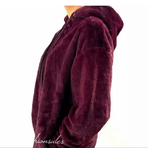 Victorias Secret Pink Faux Fur Campus Hoodie Cozy Supersoft Pullover Jacket Kir - Picture 4 of 6